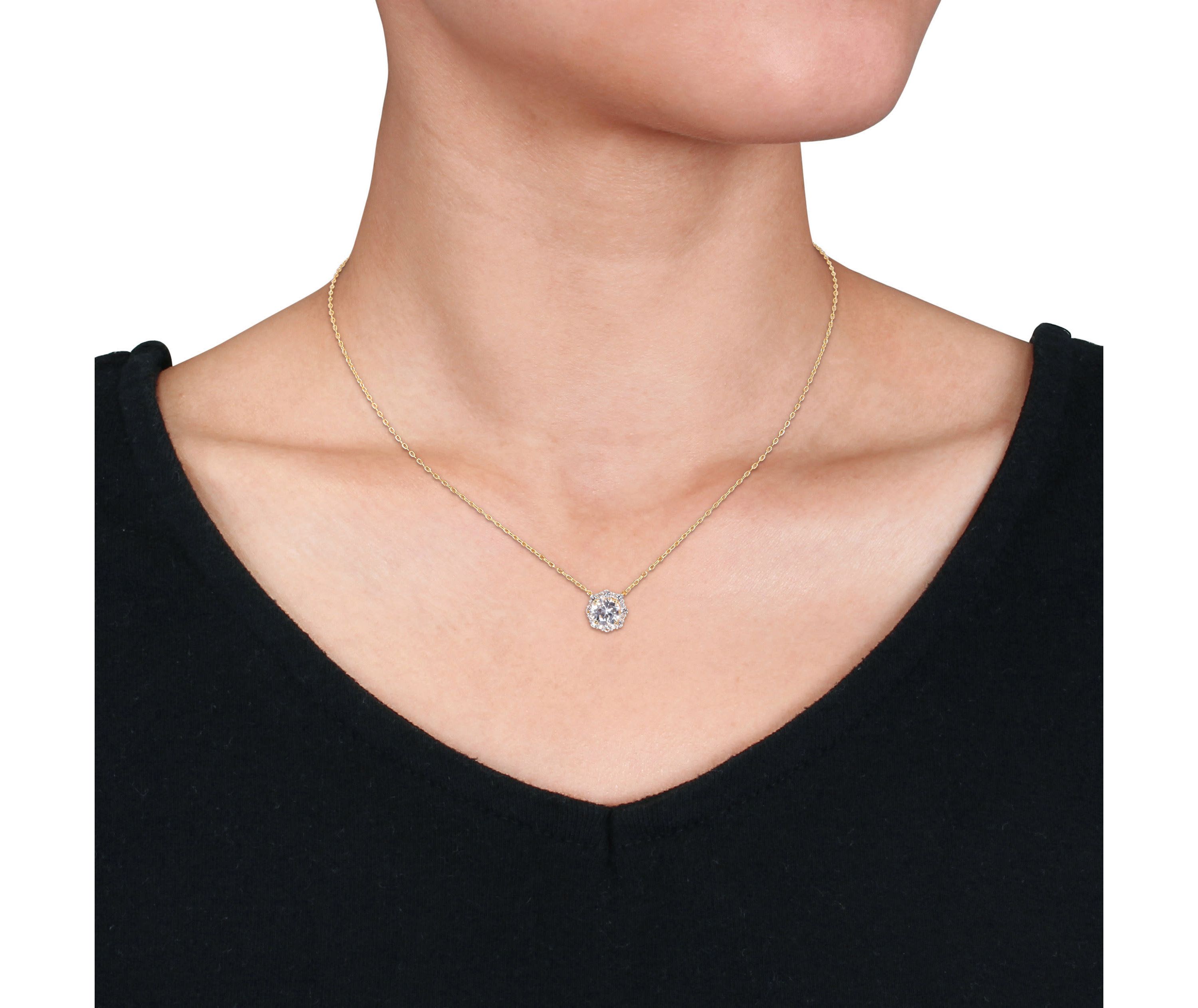 Lab Created 2-Pc Set of Created Sapphire Halo Earrings and Necklace in Yellow Plated Sterling Silver
