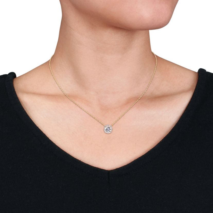 Lab Created 2-Pc Set of Created Sapphire Halo Earrings and Necklace in Yellow Plated Sterling Silver