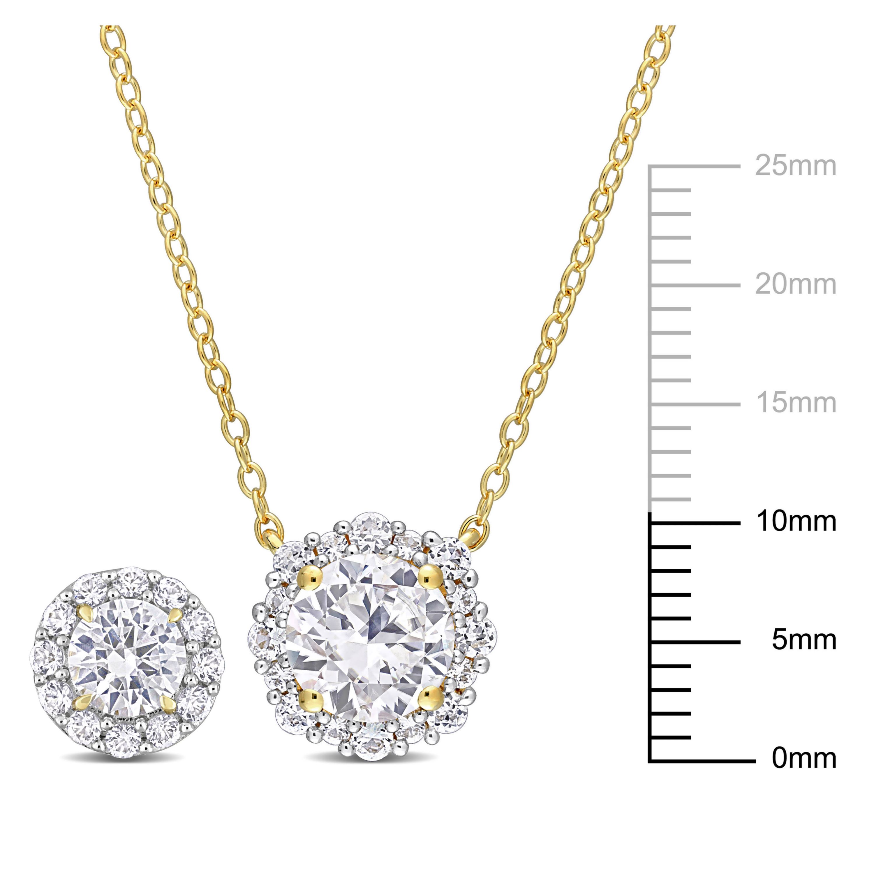 Lab Created 2-Pc Set of Created Sapphire Halo Earrings and Necklace in Yellow Plated Sterling Silver
