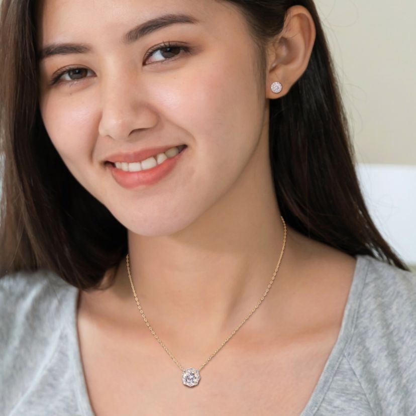 Lab Created 2-Pc Set of Created Sapphire Halo Earrings and Necklace in Yellow Plated Sterling Silver