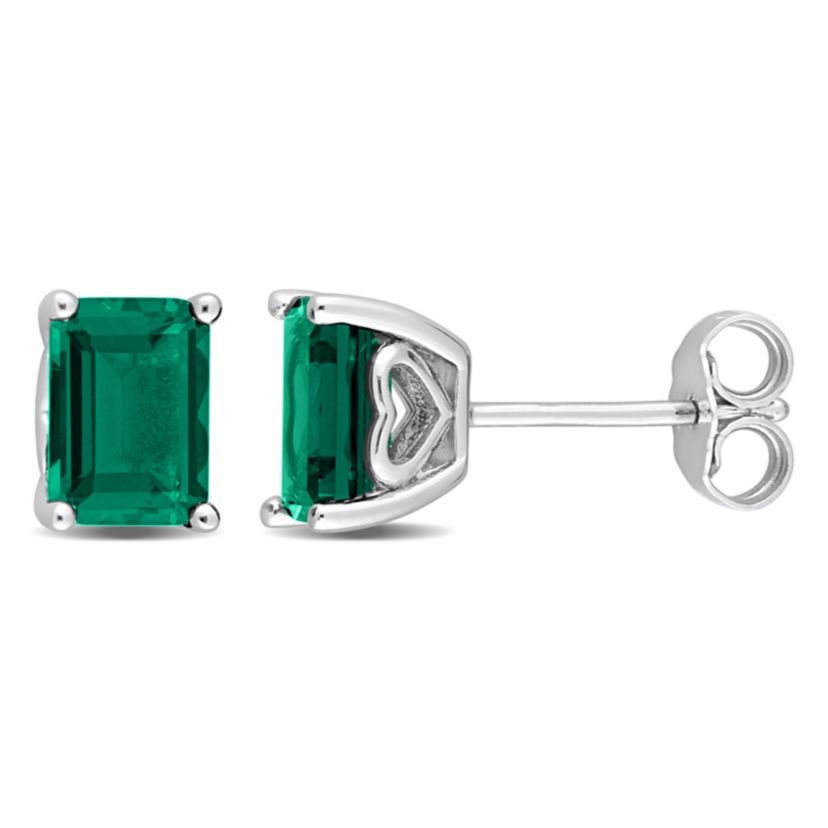 Lab Created Created Emerald Stud Earrings in Sterling Silver
