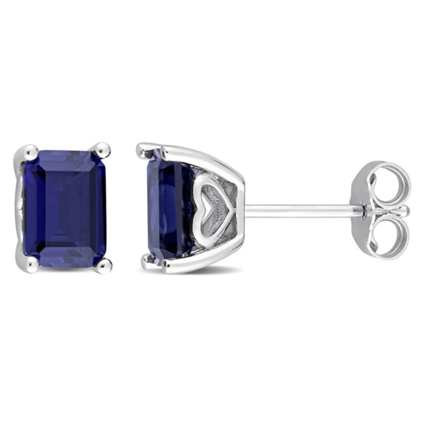Lab Created Created Blue Sapphire Stud Earrings in Sterling Silver
