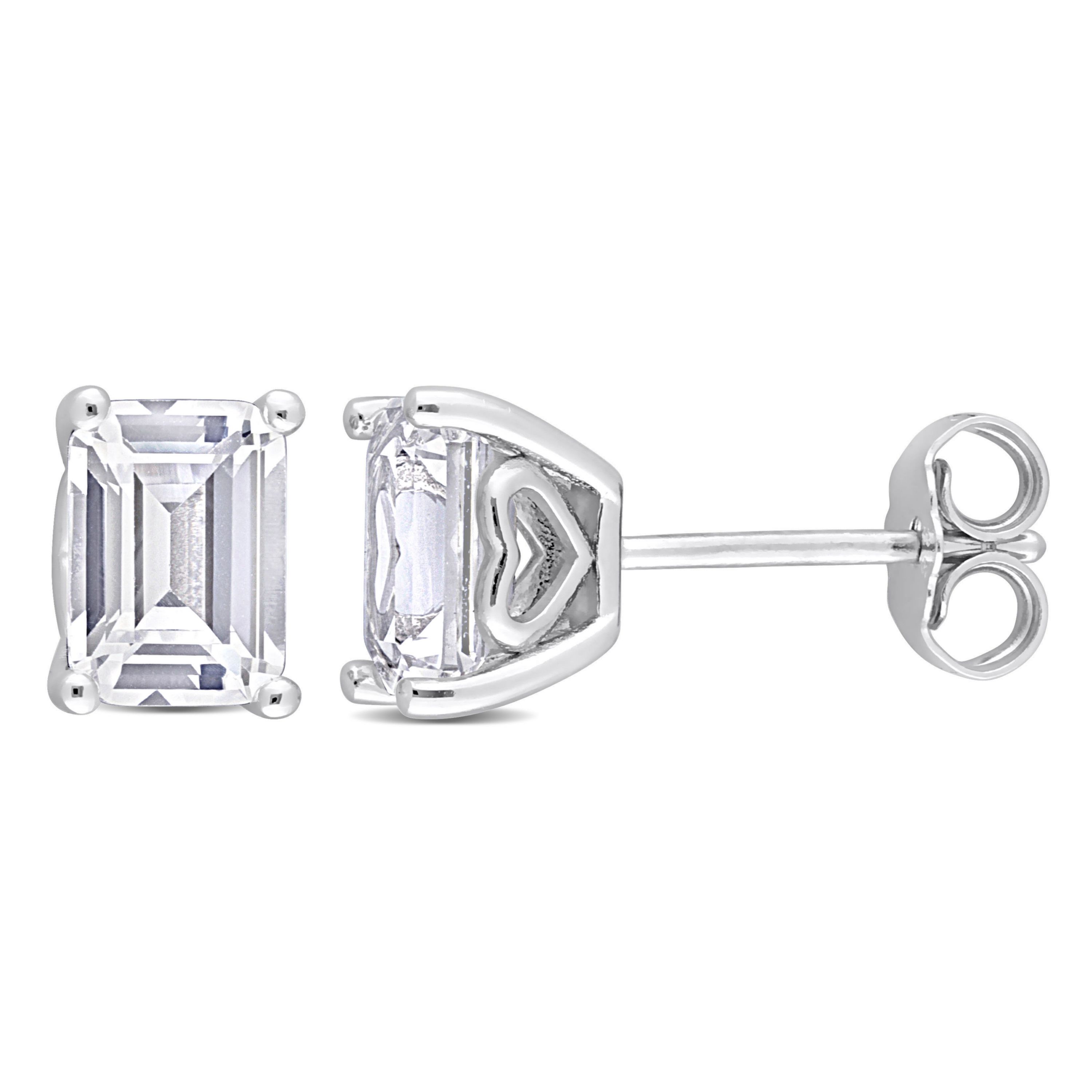 Lab Created Created White Sapphire Stud Earrings in Sterling Silver