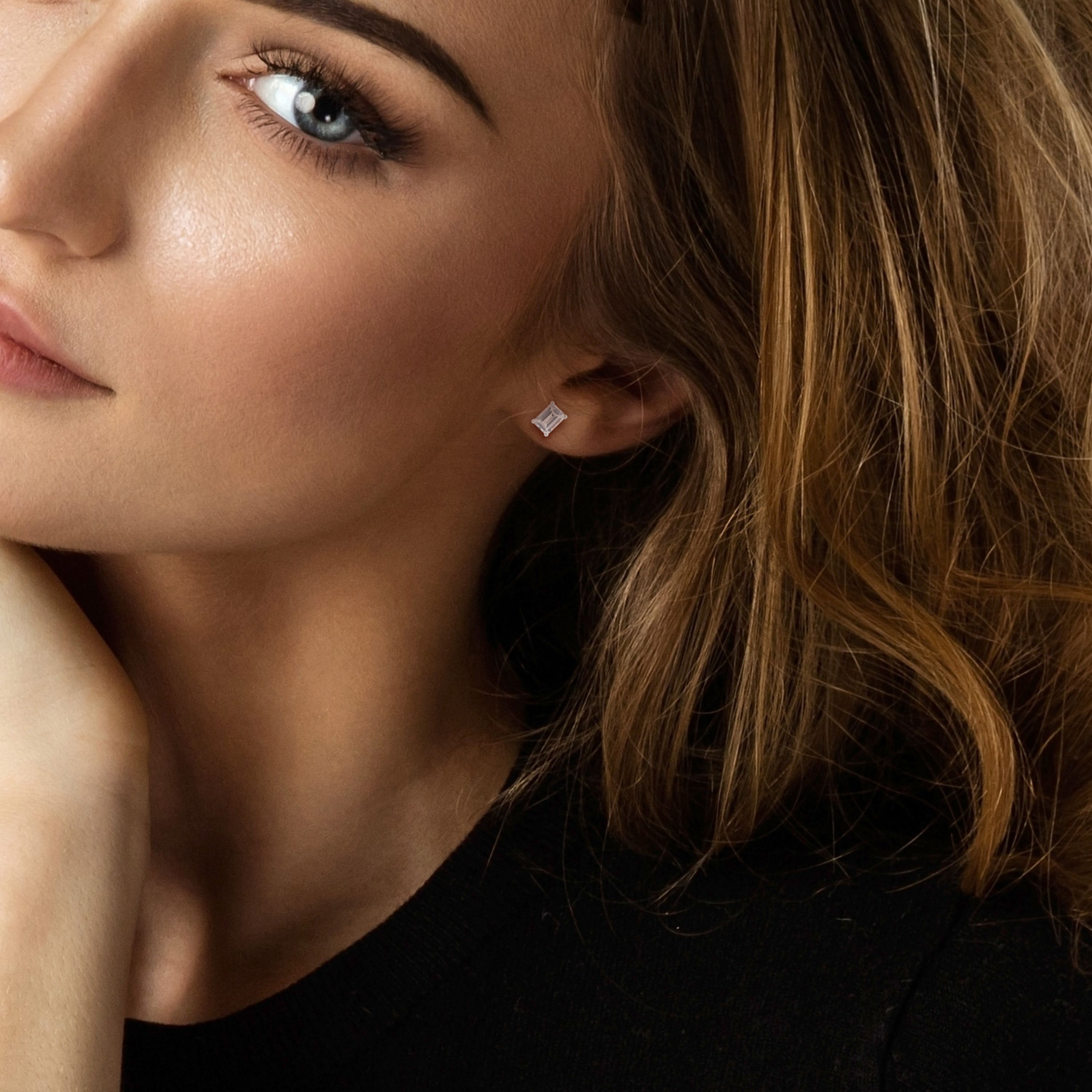 Lab Created Created White Sapphire Stud Earrings in Sterling Silver