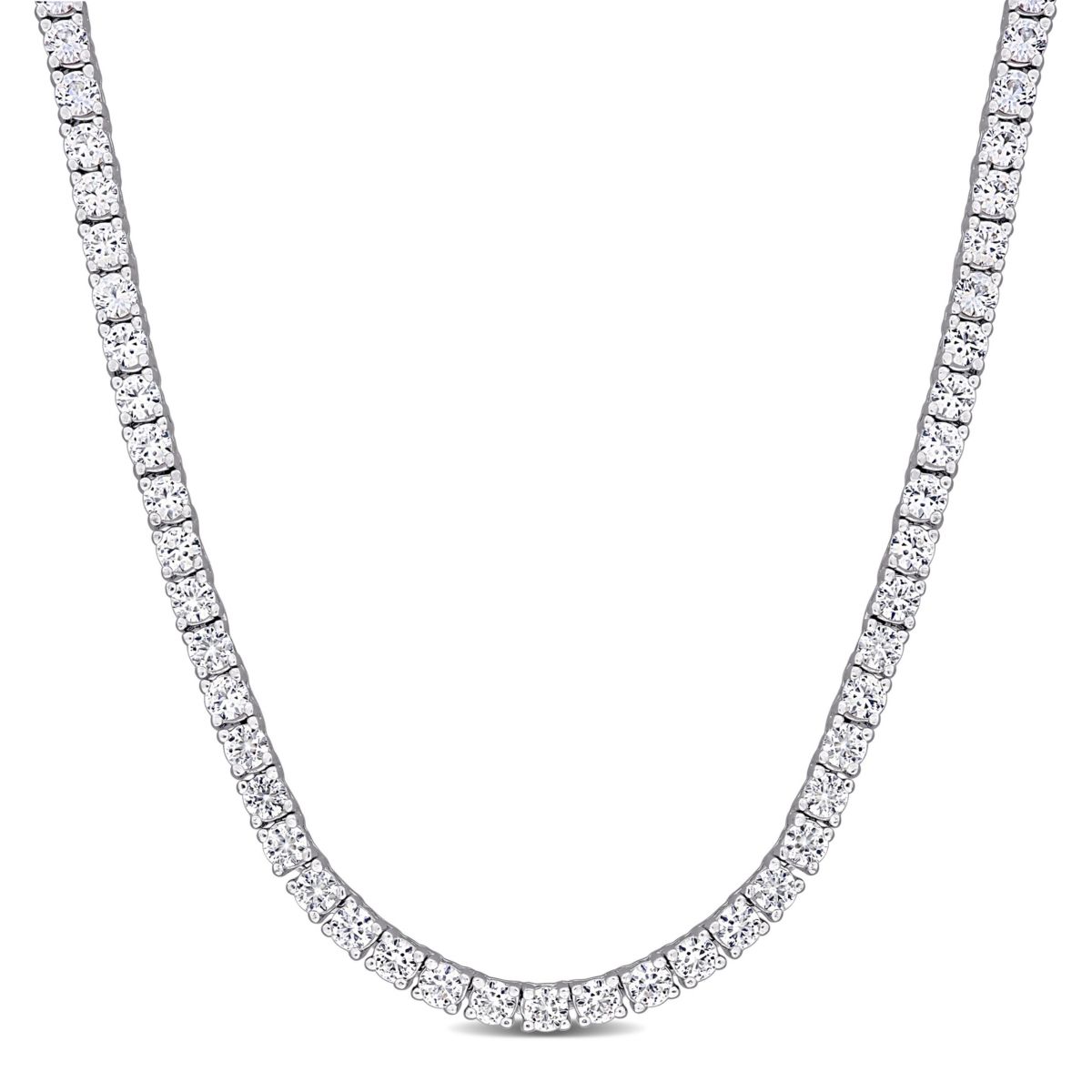 Lab Created Created White Sapphire Tennis Necklace in Sterling Silver