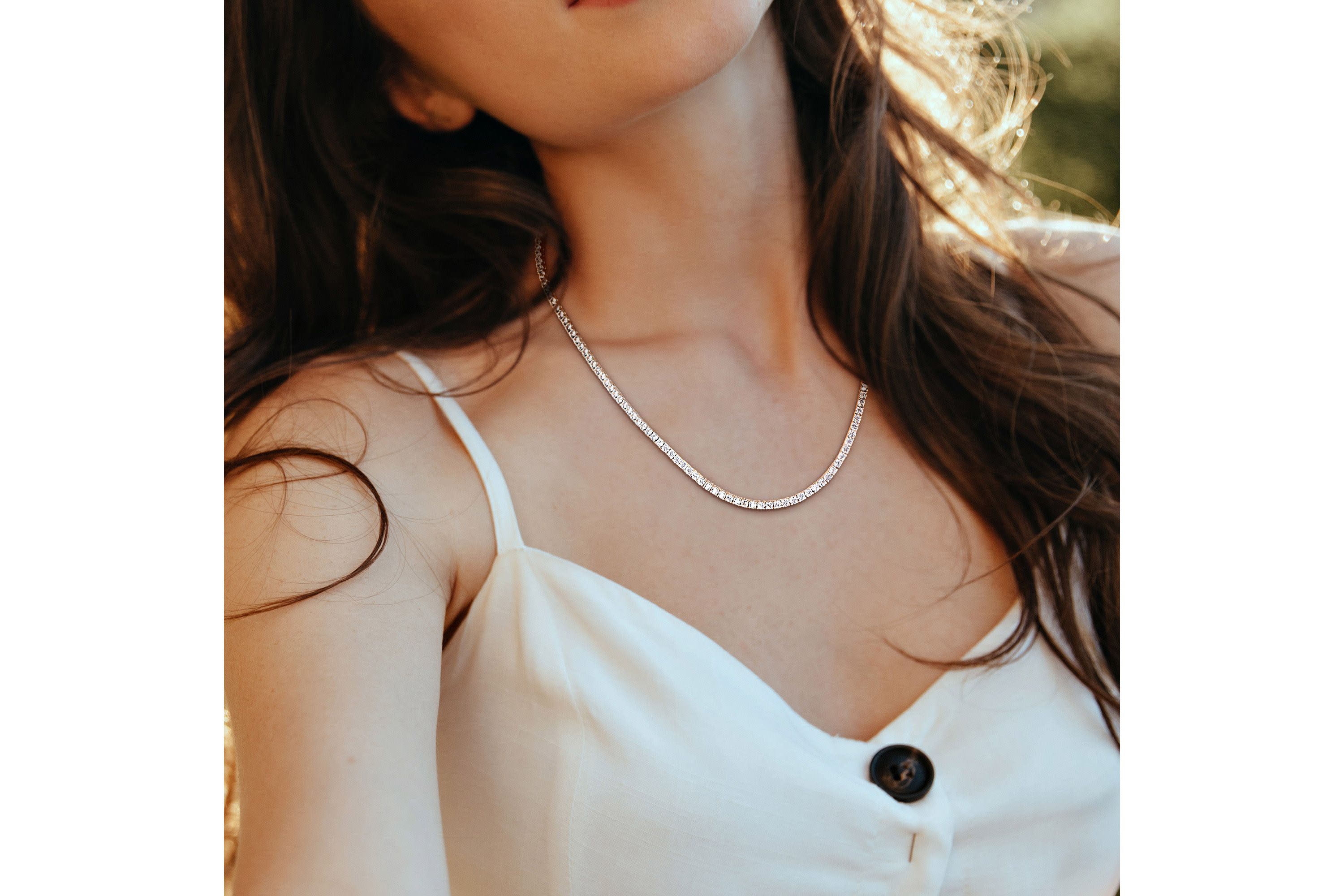 Lab Created Created White Sapphire Tennis Necklace in Sterling Silver