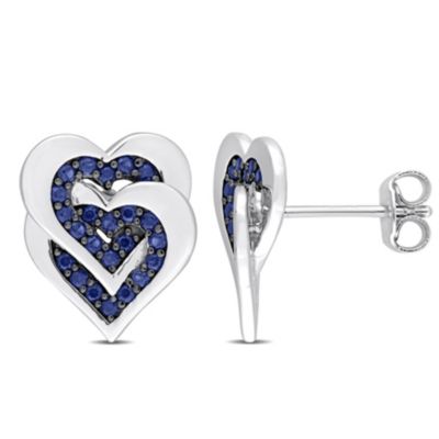 Belk & Co Lab Created Blue Sapphire Interlocking Hearts Stud Earrings in Sterling Silver