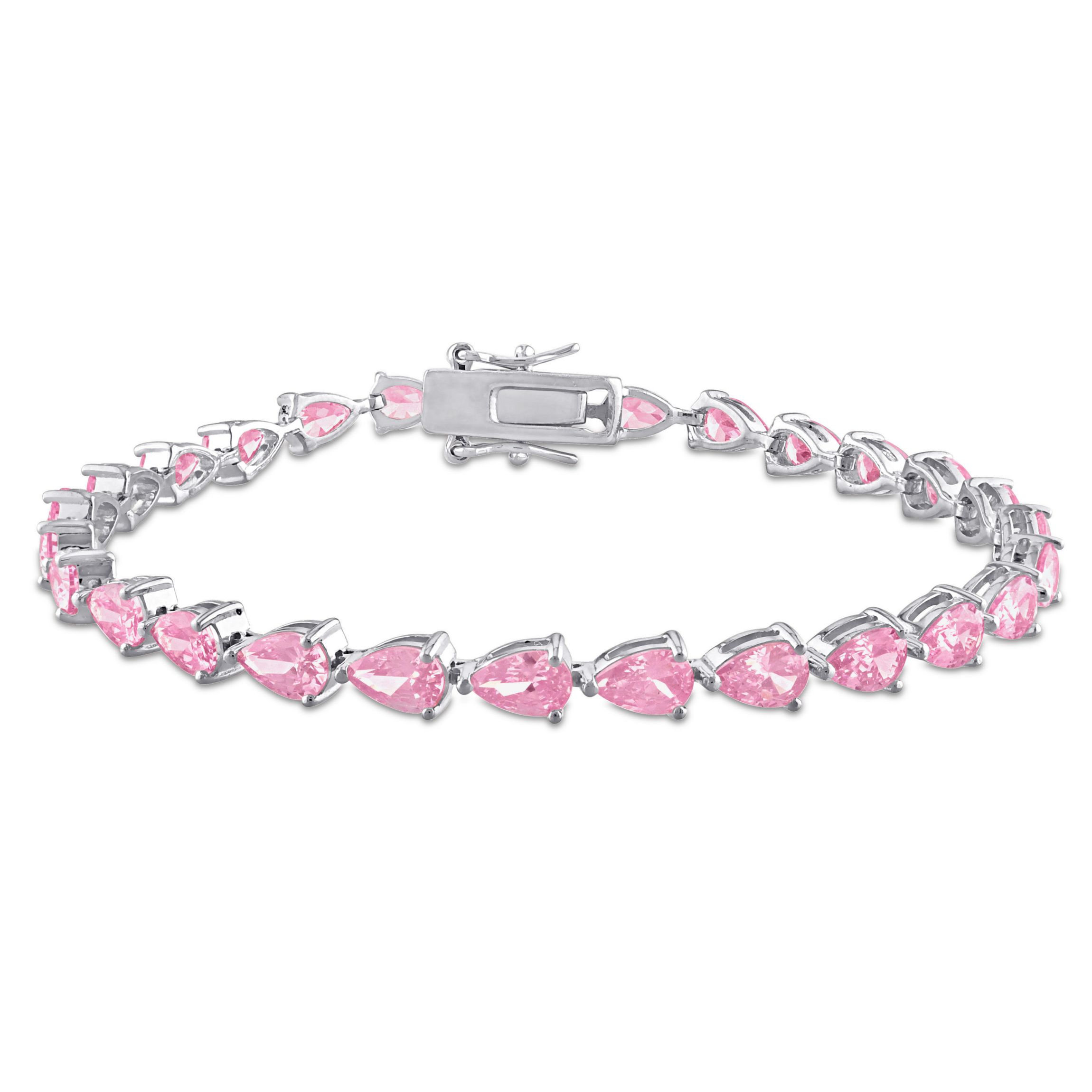 Lab Created Created Pink Sapphire Classic Tennis Bracelet in Sterling Silver