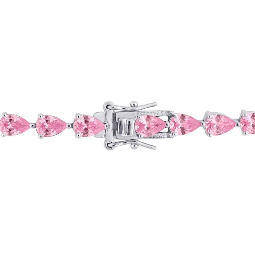 Lab Created Created Pink Sapphire Classic Tennis Bracelet in Sterling Silver