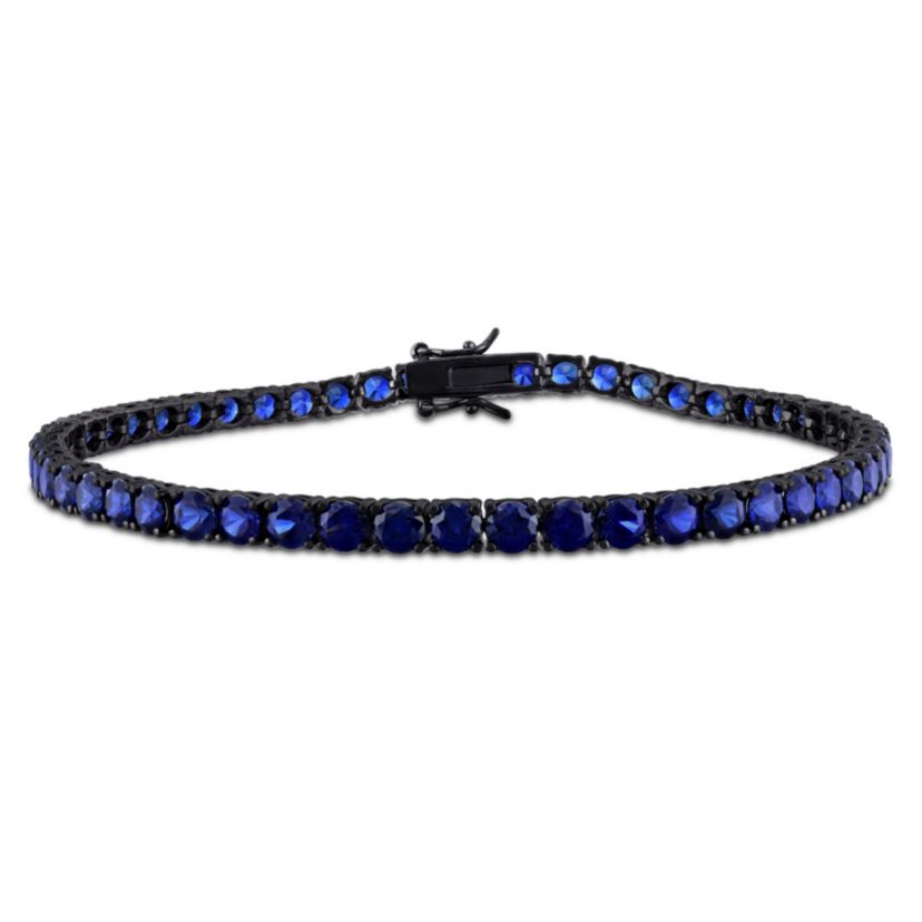 Lab Created Created Blue Sapphire Tennis Bracelet in Black Rhodium Sterling Silver