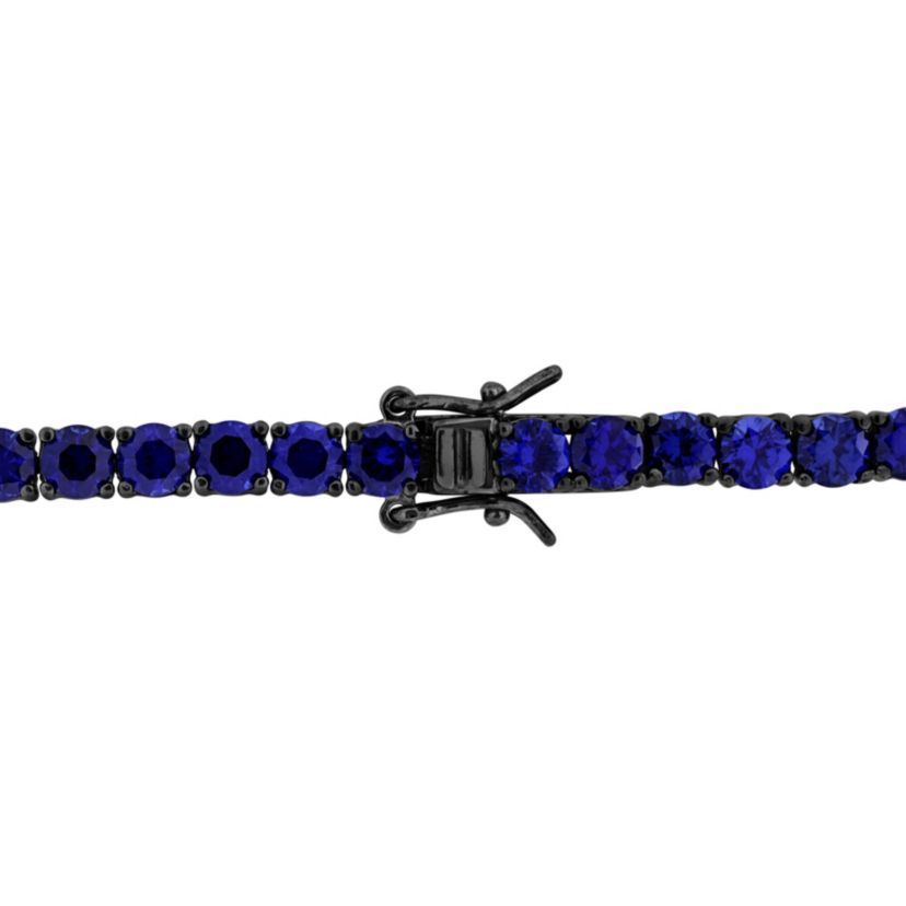 Lab Created Created Blue Sapphire Tennis Bracelet in Black Rhodium Sterling Silver