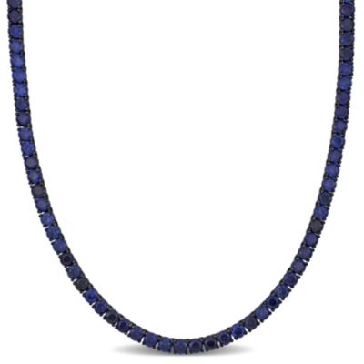 Belk & Co Lab Created Blue Sapphire Men's Necklace in Black Rhodium Sterling Silver