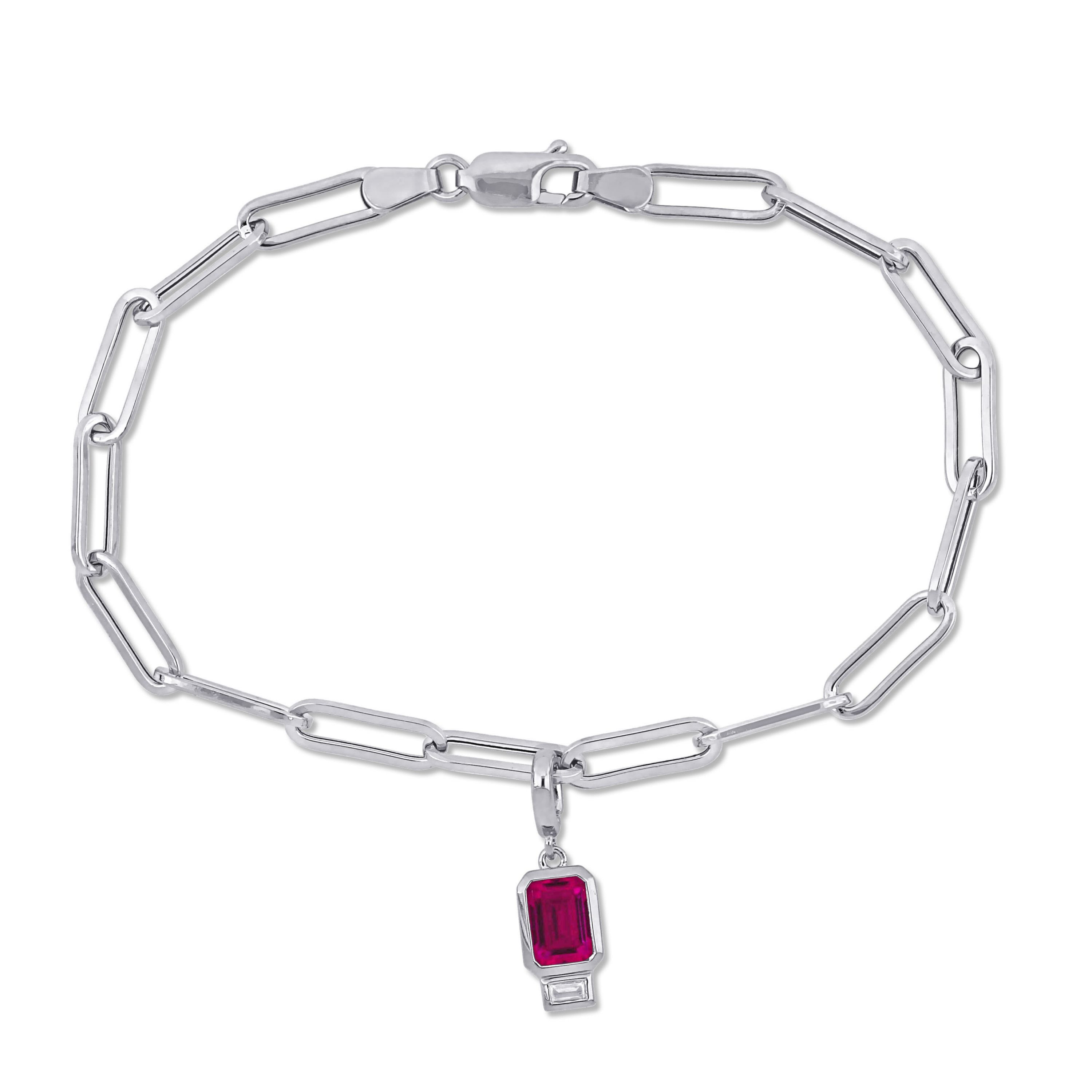 Lab Created Created Ruby and Created White Sapphire Oval Link Bracelet in Sterling Silver