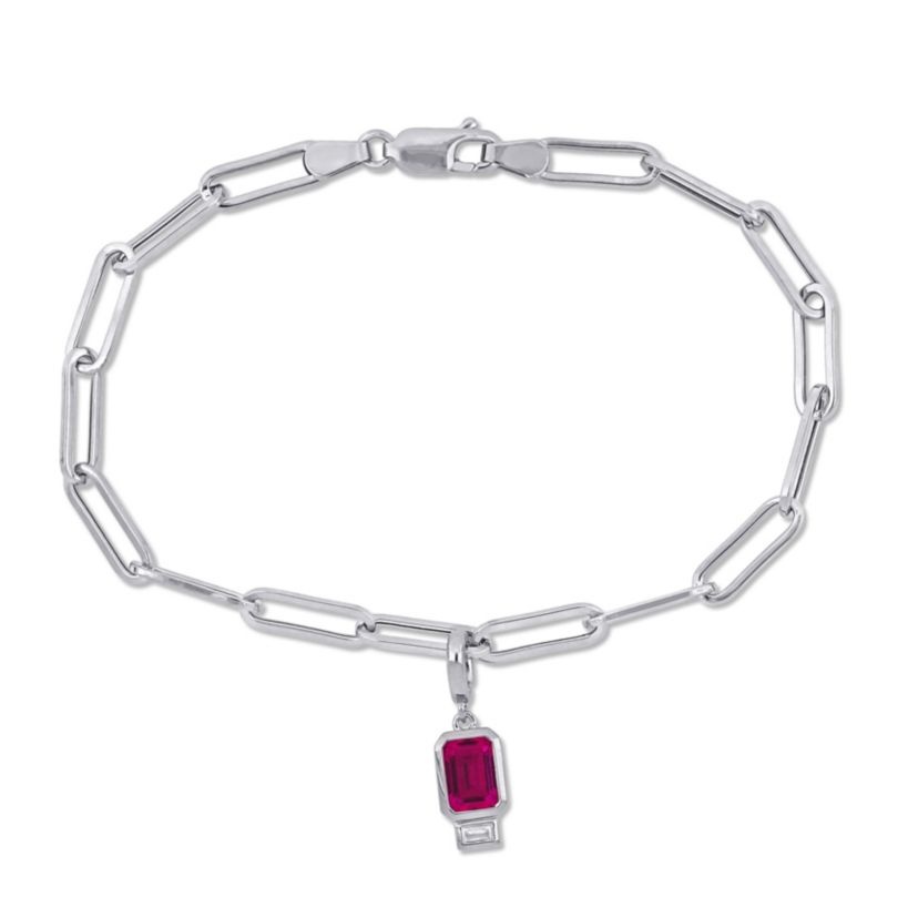 Lab Created Created Ruby and Created White Sapphire Oval Link Bracelet in Sterling Silver