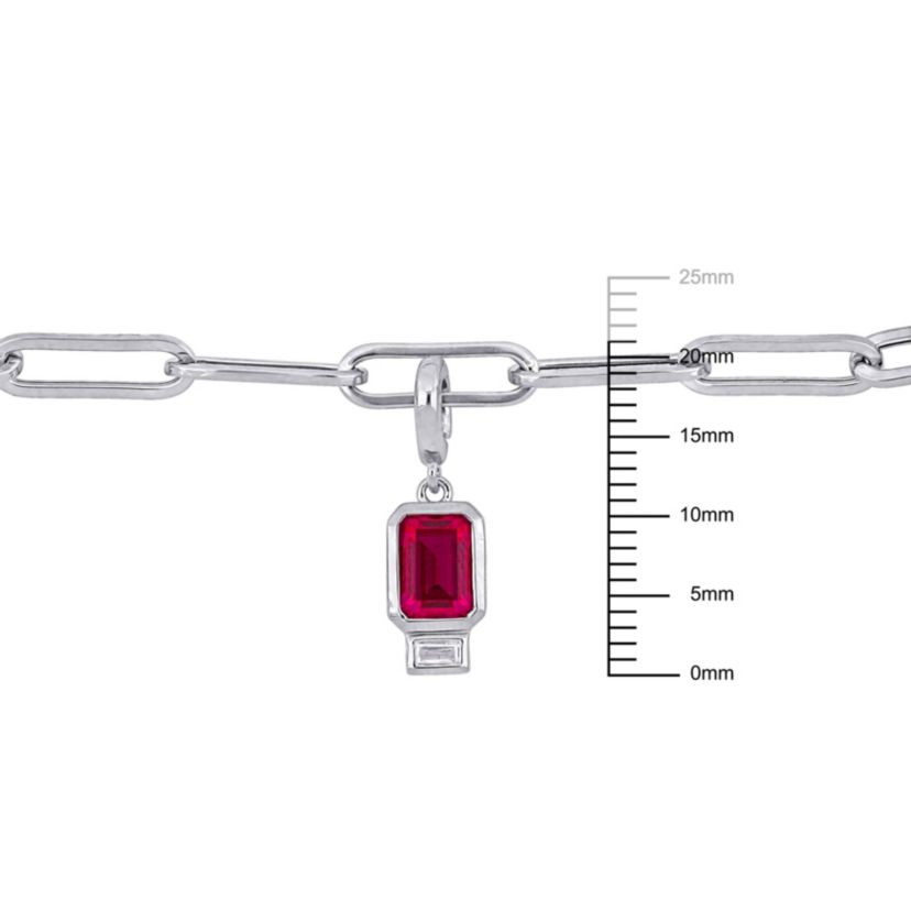 Lab Created Created Ruby and Created White Sapphire Oval Link Bracelet in Sterling Silver