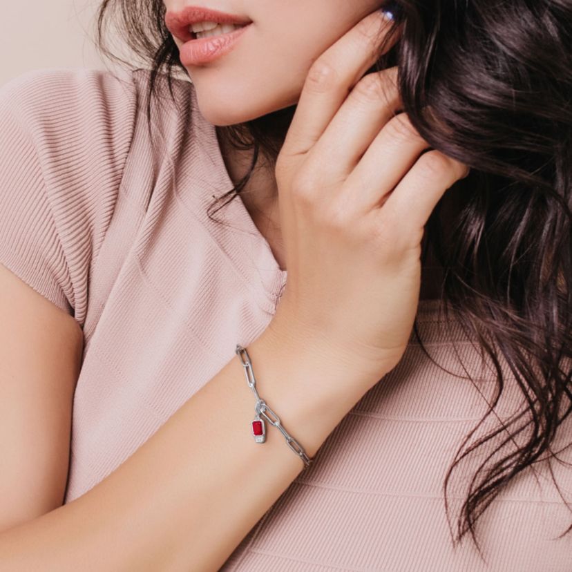 Lab Created Created Ruby and Created White Sapphire Oval Link Bracelet in Sterling Silver