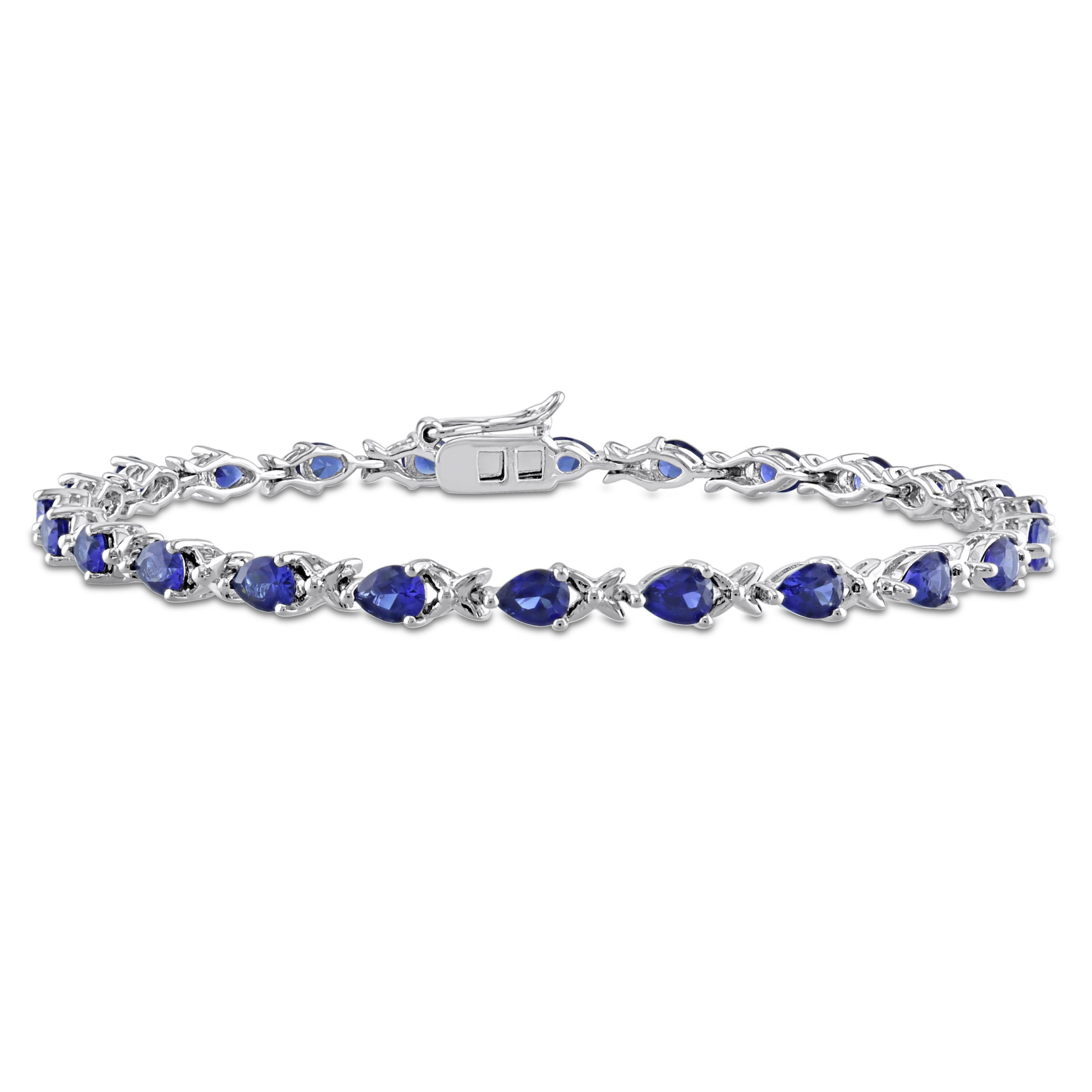 Lab Created Created Blue Sapphire "X" Link Bracelet in Sterling Silver