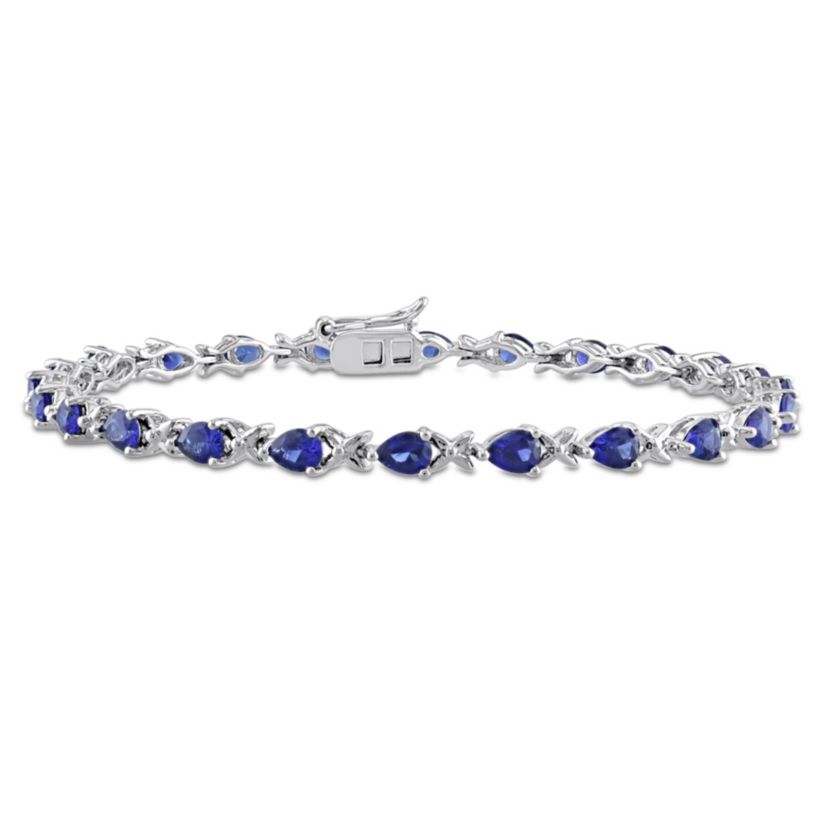 Lab Created Created Blue Sapphire "X" Link Bracelet in Sterling Silver
