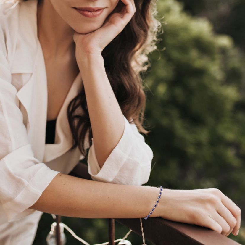 Lab Created Created Blue Sapphire "X" Link Bracelet in Sterling Silver