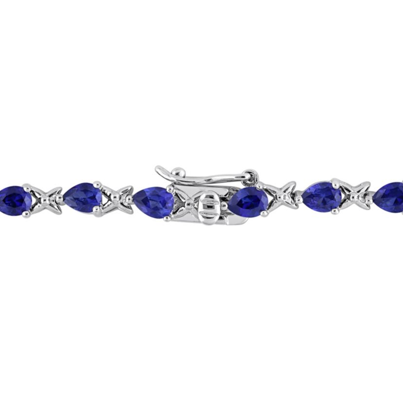 Lab Created Created Blue Sapphire "X" Link Bracelet in Sterling Silver