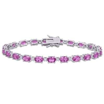 Belk & Co Lab Created Created Pink and White Sapphire Tennis Bracelet in Sterling Silver