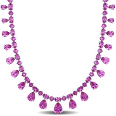 Belk & Co Lab Created Created Pink Sapphire Necklace in Sterling Silver, White