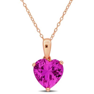 Belk & Co Lab Created Pink Sapphire Solitaire Heart Design Pendant with Chain in Rose Plated Sterling Silver