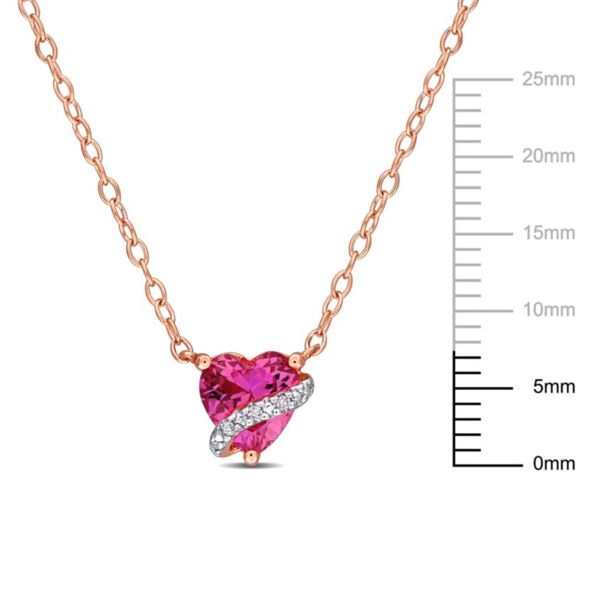 Lab Created Created Pink Sapphire and Diamond Accent Heart Swirl Pendant with Chain in Rose Plated Sterling Silver