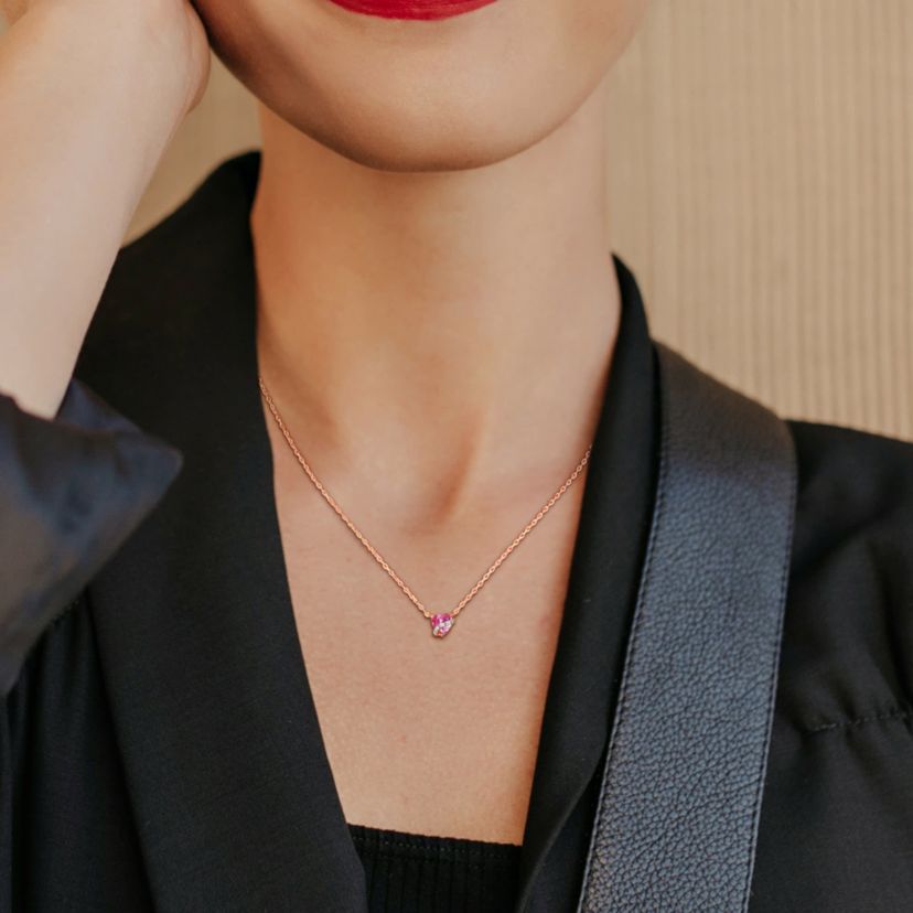 Lab Created Created Pink Sapphire and Diamond Accent Heart Swirl Pendant with Chain in Rose Plated Sterling Silver