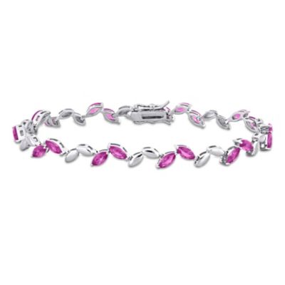 Belk & Co Lab Created Pink Sapphire Leaf Bracelet in Sterling Silver, White