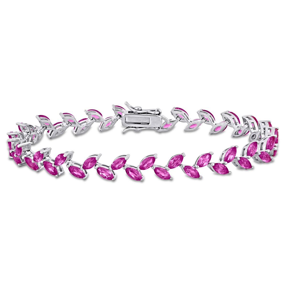 Lab Created Created Pink Sapphire Leaf Bracelet in Sterling Silver