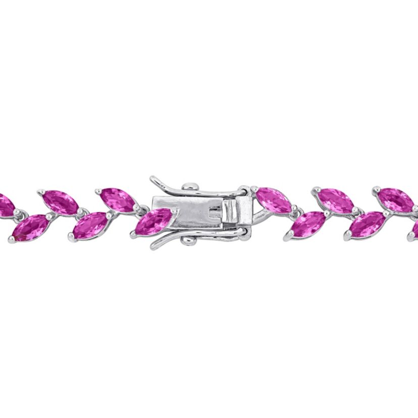 Lab Created Created Pink Sapphire Leaf Bracelet in Sterling Silver