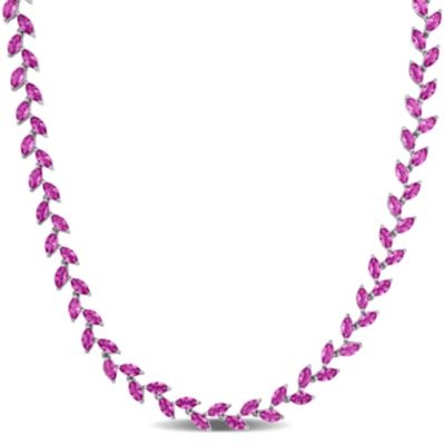 Belk & Co Lab Created Pink Sapphire Leaf Necklace in Sterling Silver