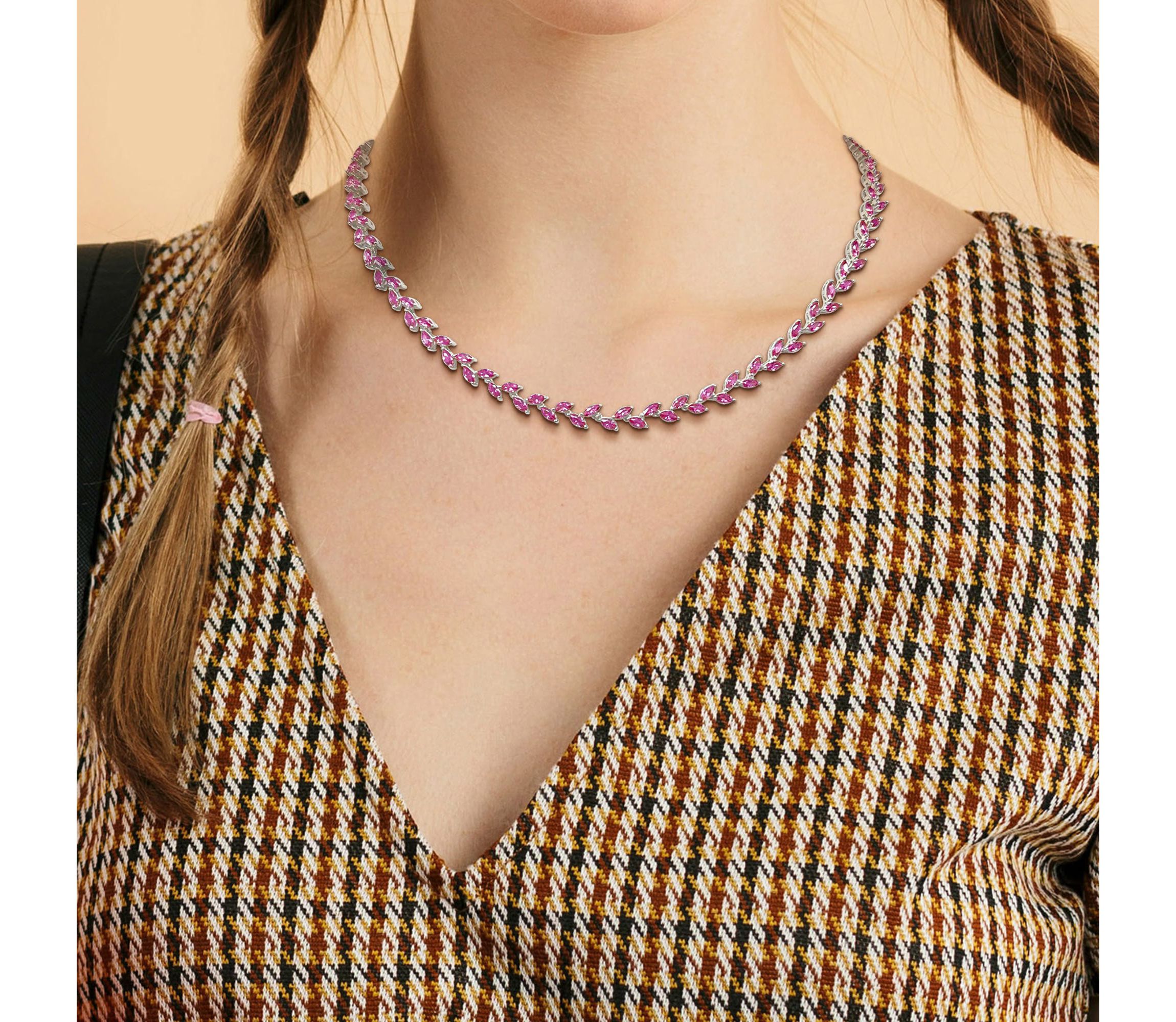 Lab Created Created Pink Sapphire Leaf Necklace in Sterling Silver