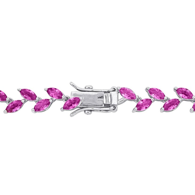 Lab Created Created Pink Sapphire Leaf Necklace in Sterling Silver