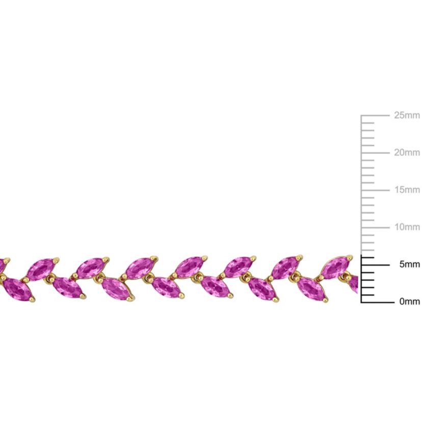 Lab Created Created Pink Sapphire Leaf Necklace in Yellow Plated Sterling Silver