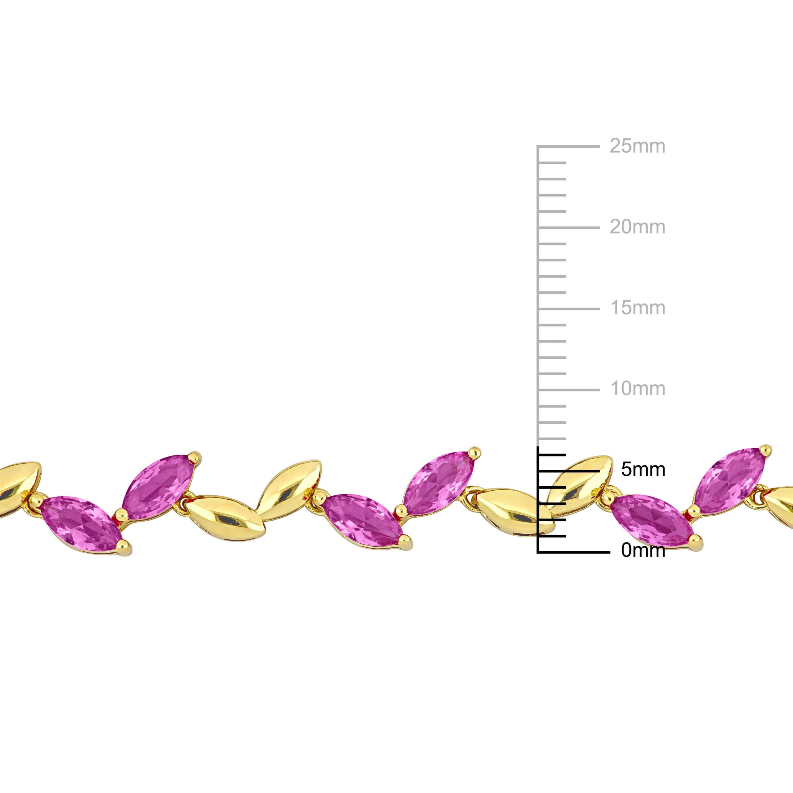 Lab Created Created Pink Sapphire Alternate Leaf Necklace in Yellow Plated Sterling Silver