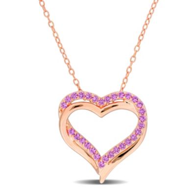 Belk & Co Lab Created Pink Sapphire Crossover Heart Pendant with Chain in Rose Plated Sterling Silver