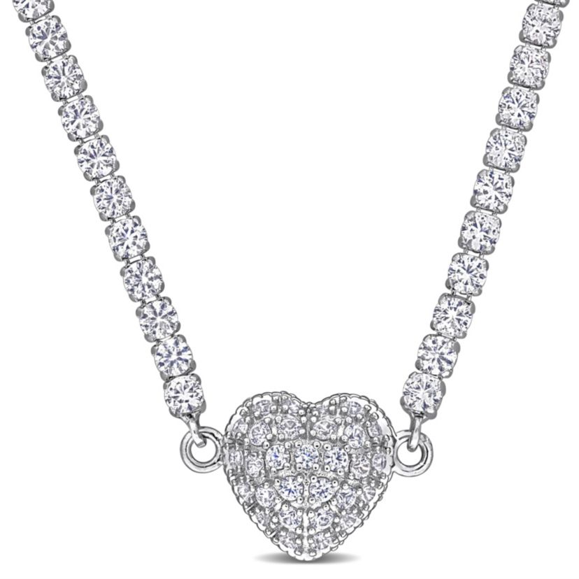 Lab Created Created White Sapphire Heart Necklace in Sterling Silver