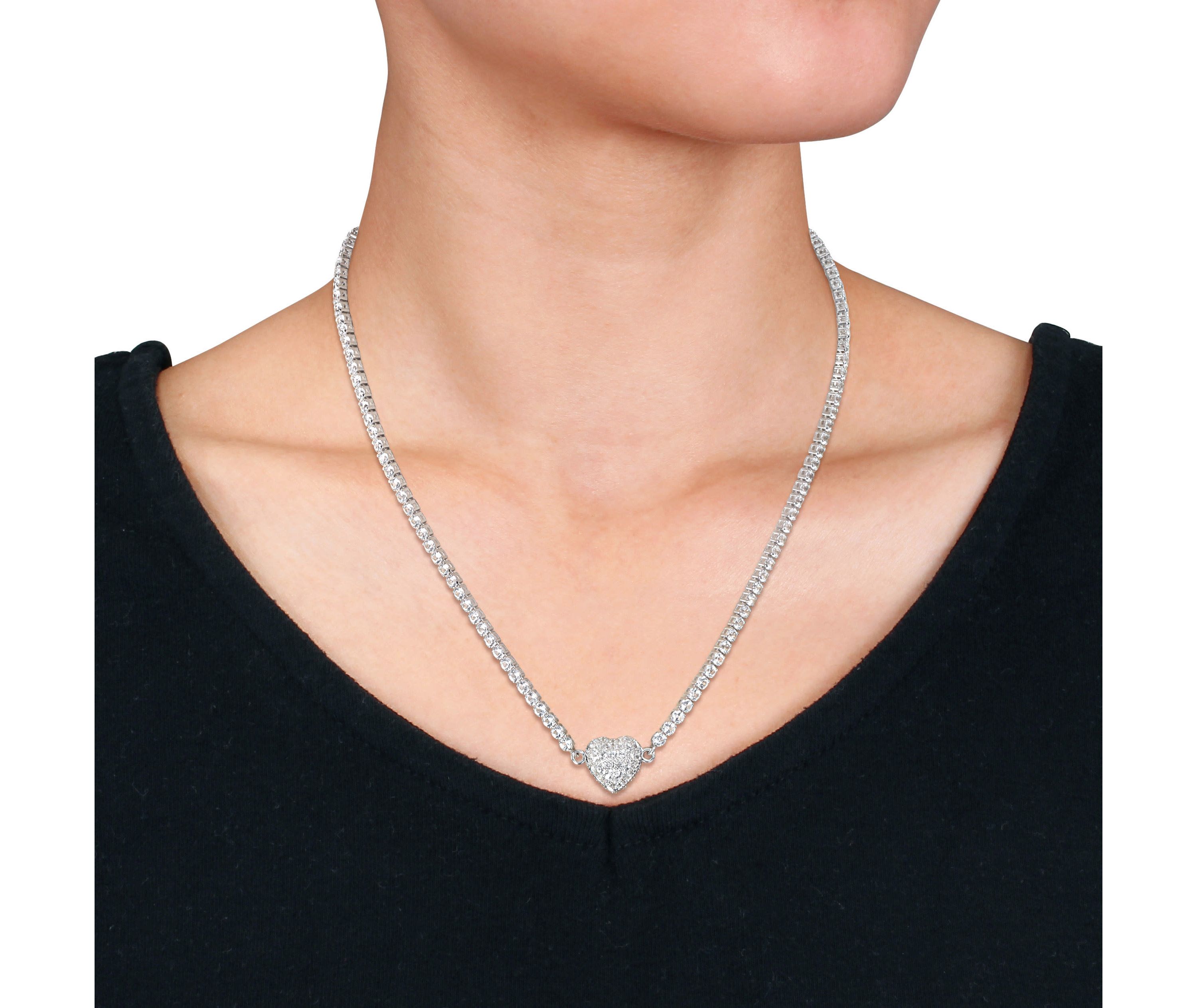 Lab Created Created White Sapphire Heart Necklace in Sterling Silver