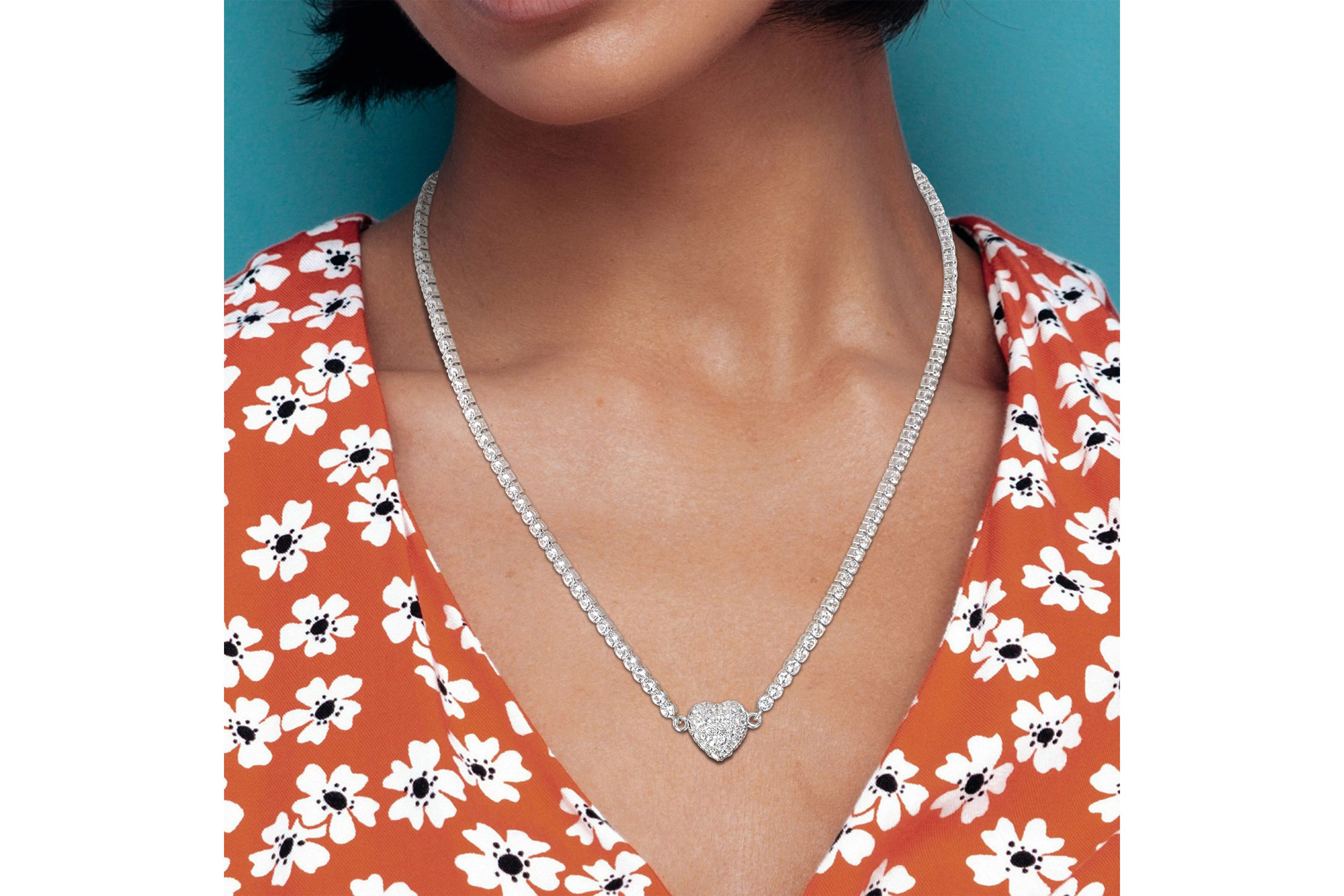 Lab Created Created White Sapphire Heart Necklace in Sterling Silver