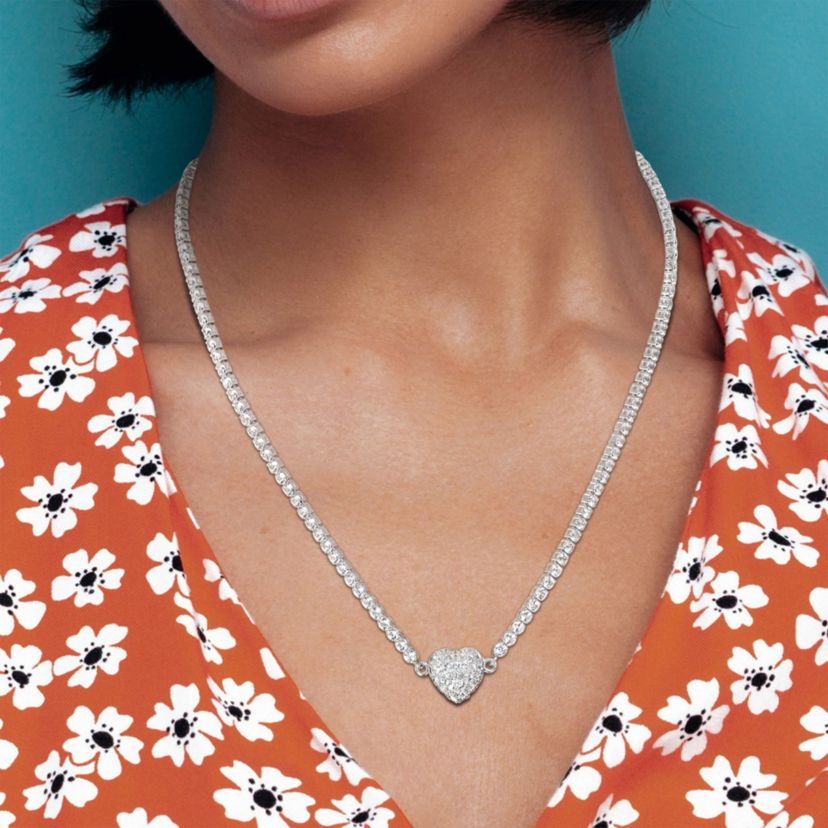 Lab Created Created White Sapphire Heart Necklace in Sterling Silver