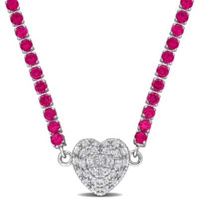 Belk & Co Lab Created Created Ruby and Created White Sapphire Heart Necklace in Sterling Silver -  5400426BLK011759