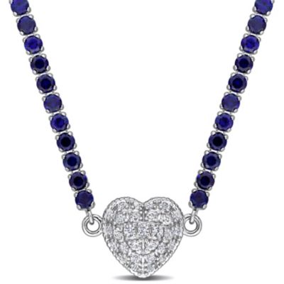 Belk & Co Lab Created Gemstone & Created White Sapphire Heart Necklace, Pink