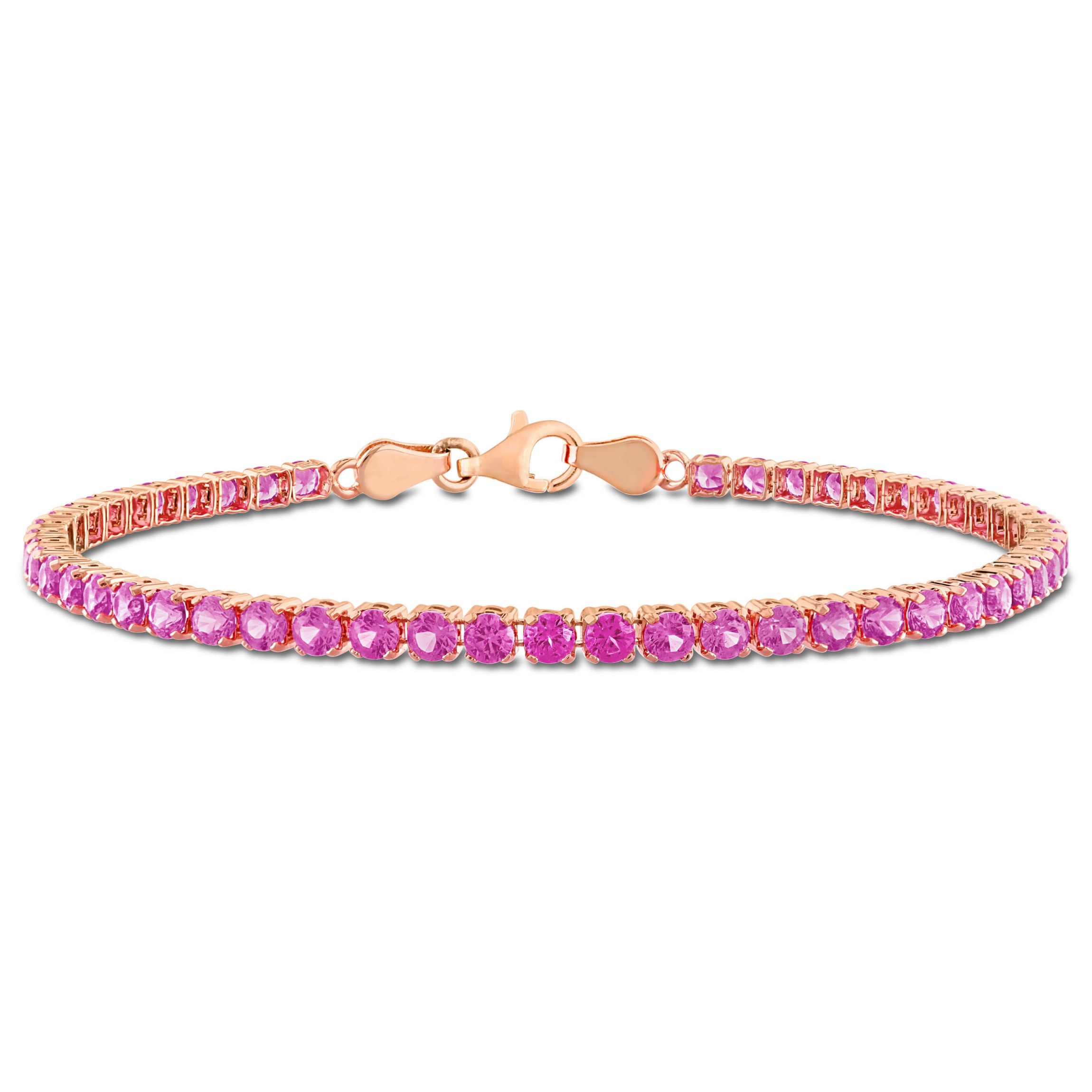 Lab Created Created Pink Sapphire Tennis Bracelet in Rose Plated Sterling Silver