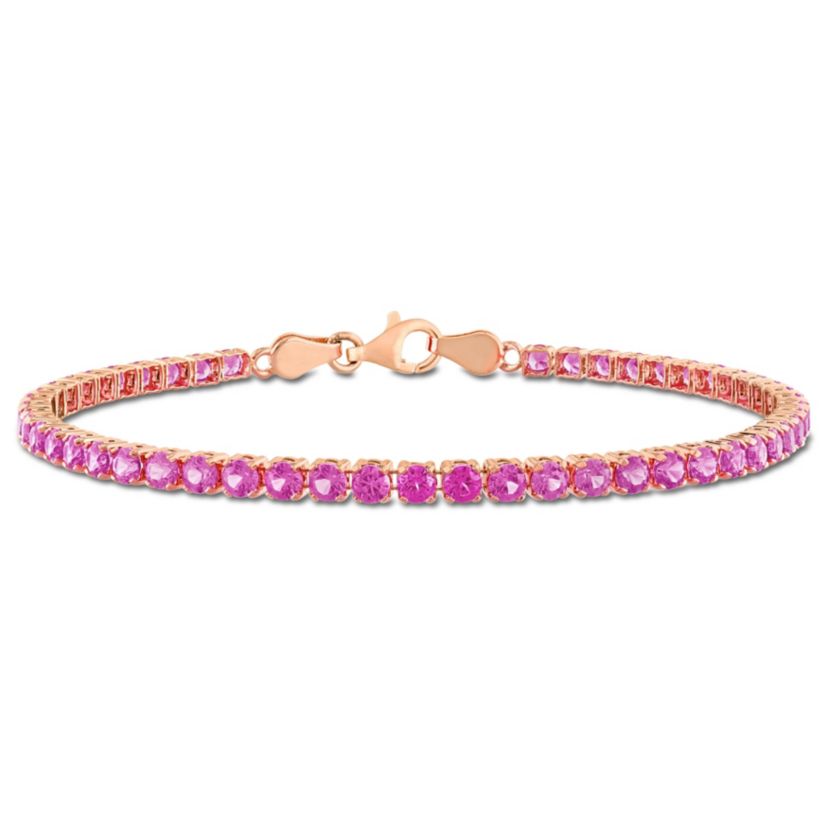 Lab Created Created Pink Sapphire Tennis Bracelet in Rose Plated Sterling Silver