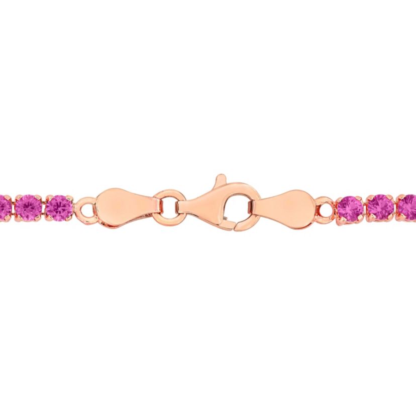 Lab Created Created Pink Sapphire Tennis Bracelet in Rose Plated Sterling Silver