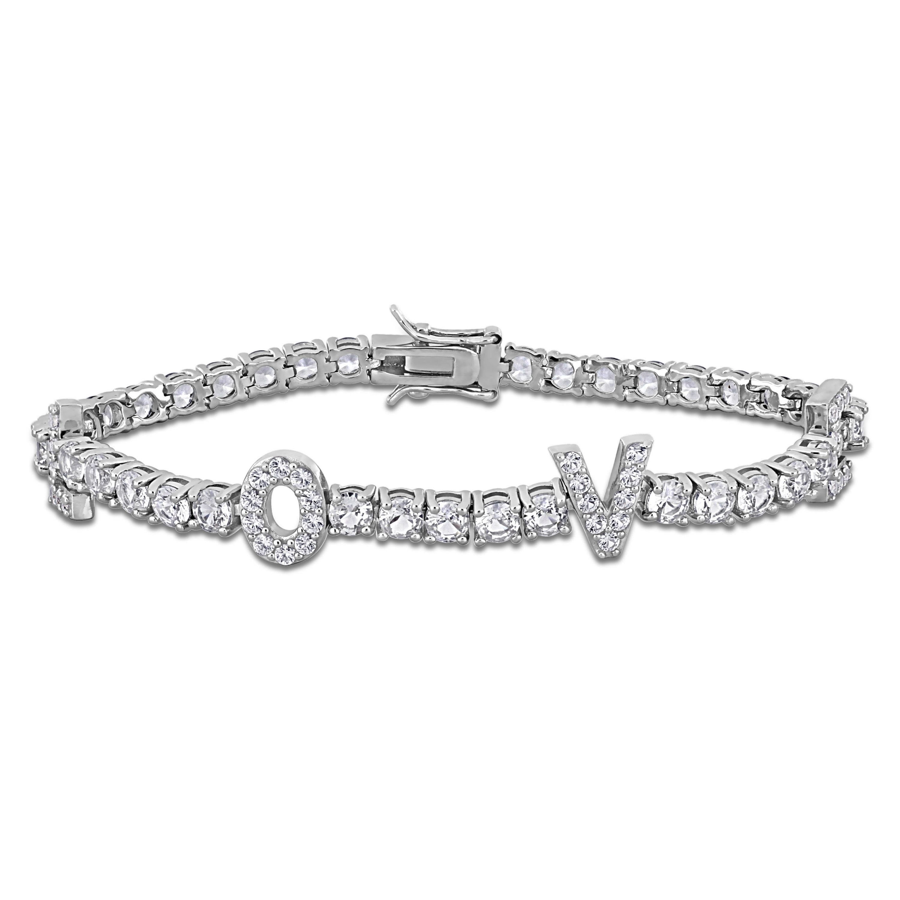 Lab Created Created White Sapphire "LOVE" Design Bracelet in Sterling Silver