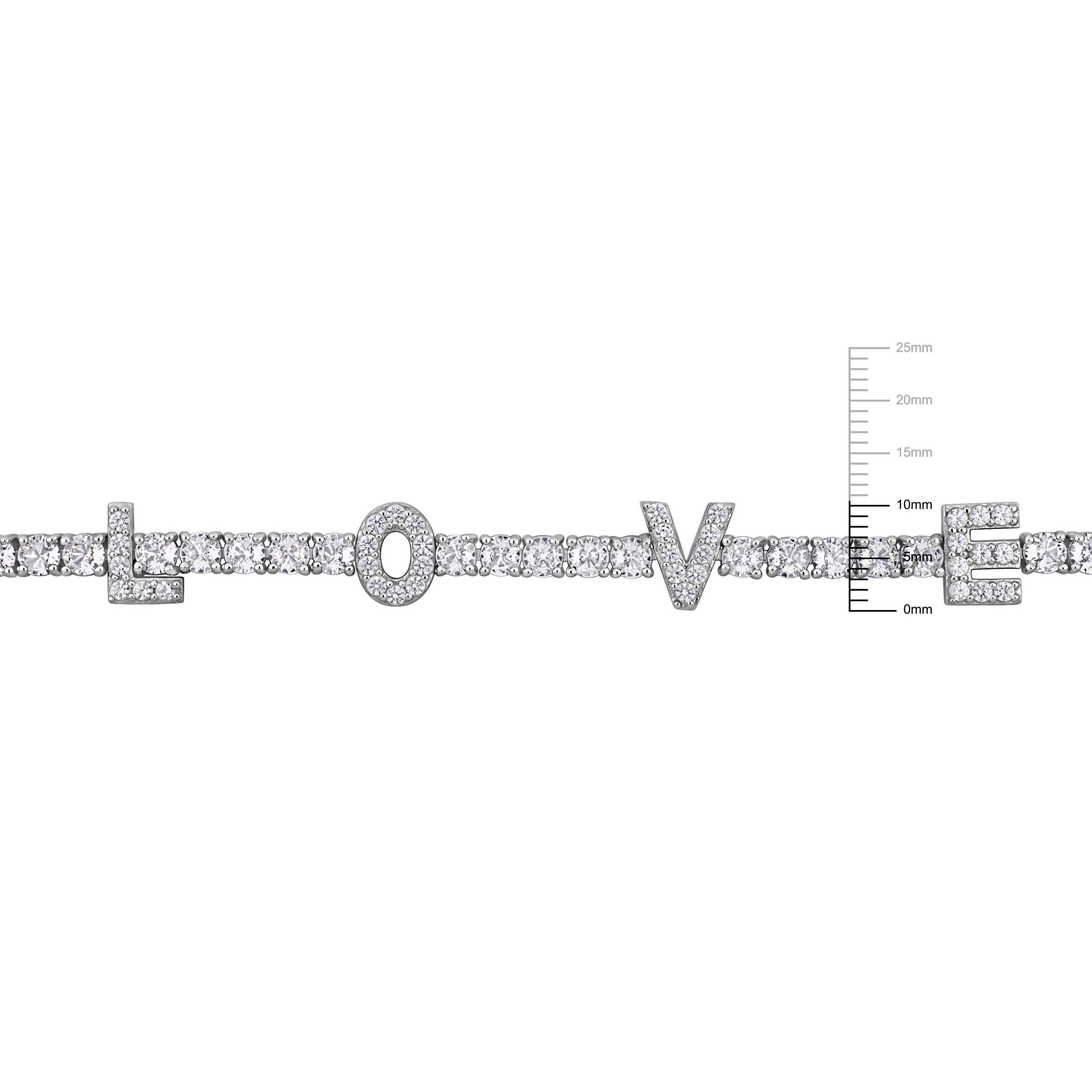 Lab Created Created White Sapphire "LOVE" Design Bracelet in Sterling Silver