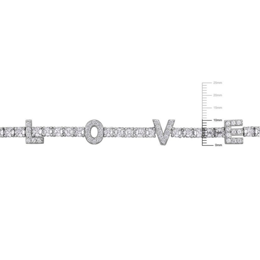 Lab Created Created White Sapphire "LOVE" Design Bracelet in Sterling Silver